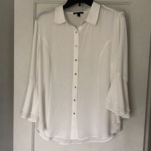 Sami and Jo white button down shirt. Bell sleeves. Silver tone buttons. Size Lg.